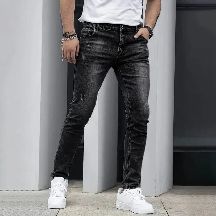Men's black stretch jeans straight leg skinny fit casual trousers cotton spandex blend