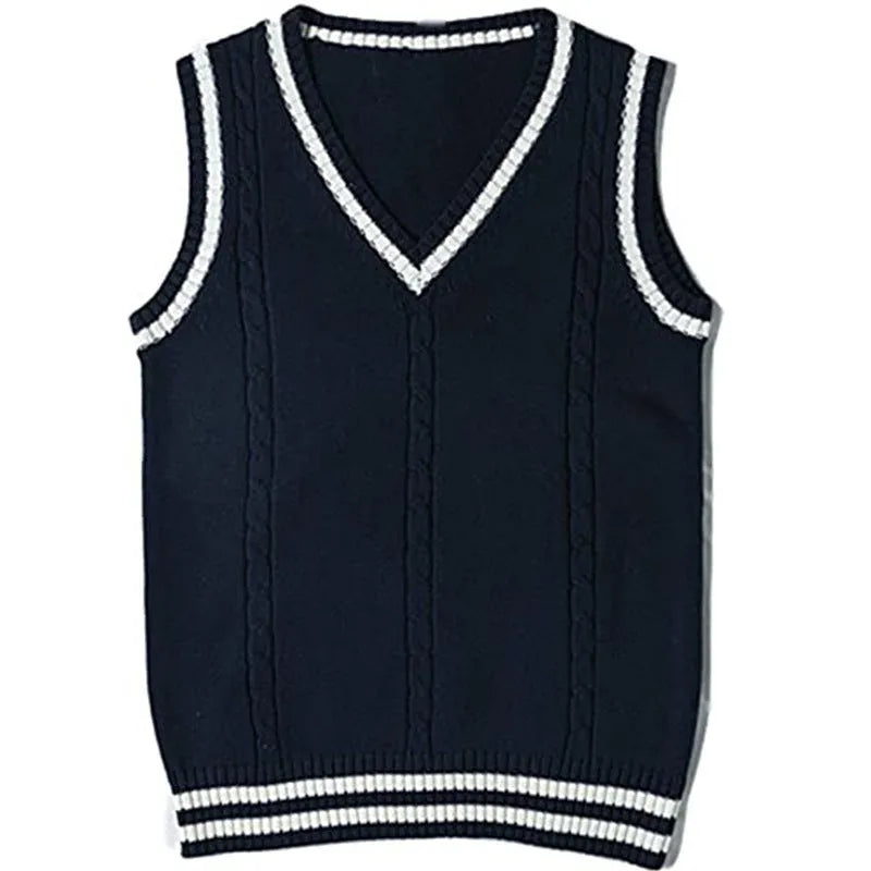 Women's V-neck waistcoat sweater with striped stitching detail in slim fit pullover style