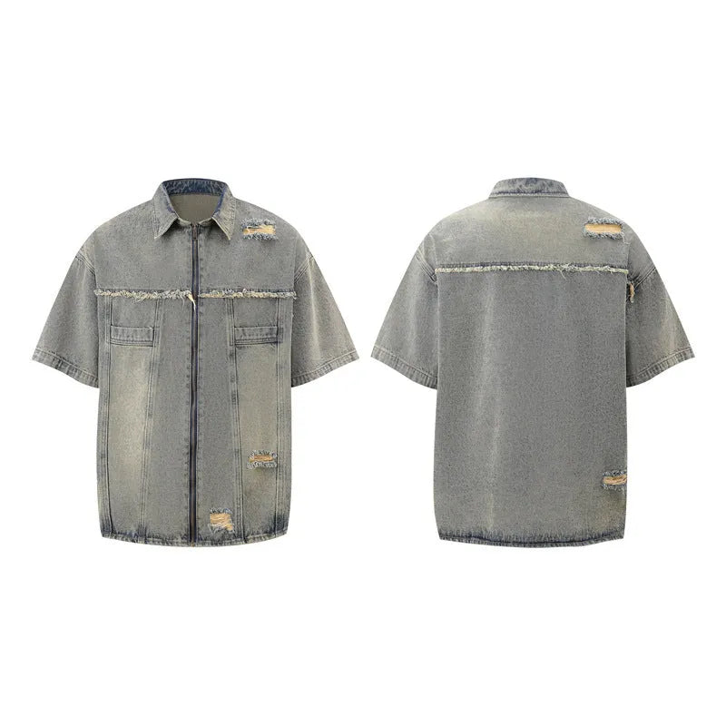 Denim overall suit matching set with short sleeve top and trousers in street style design