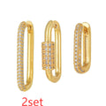 Set of three geometric zircon ear clips in gold and white finishes with square European style