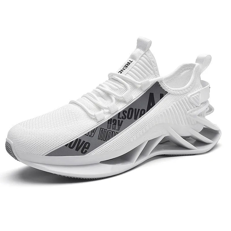 Men's casual exercise shoes with fly woven mesh upper in solid colour with embroidery details
