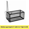 Automatic mouse trap shown in small, medium, and large sizes with metal and plastic colour options.