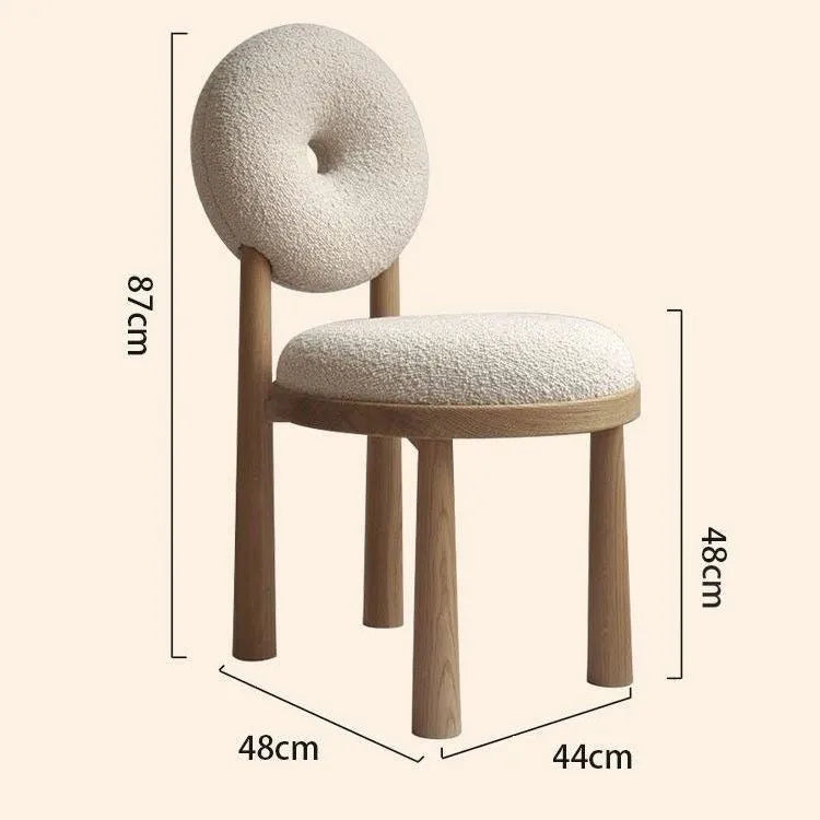 Berber fleece chair with iron frame and foam sponge seat in plush walnut or wood colour for dining, desk, or make-up use