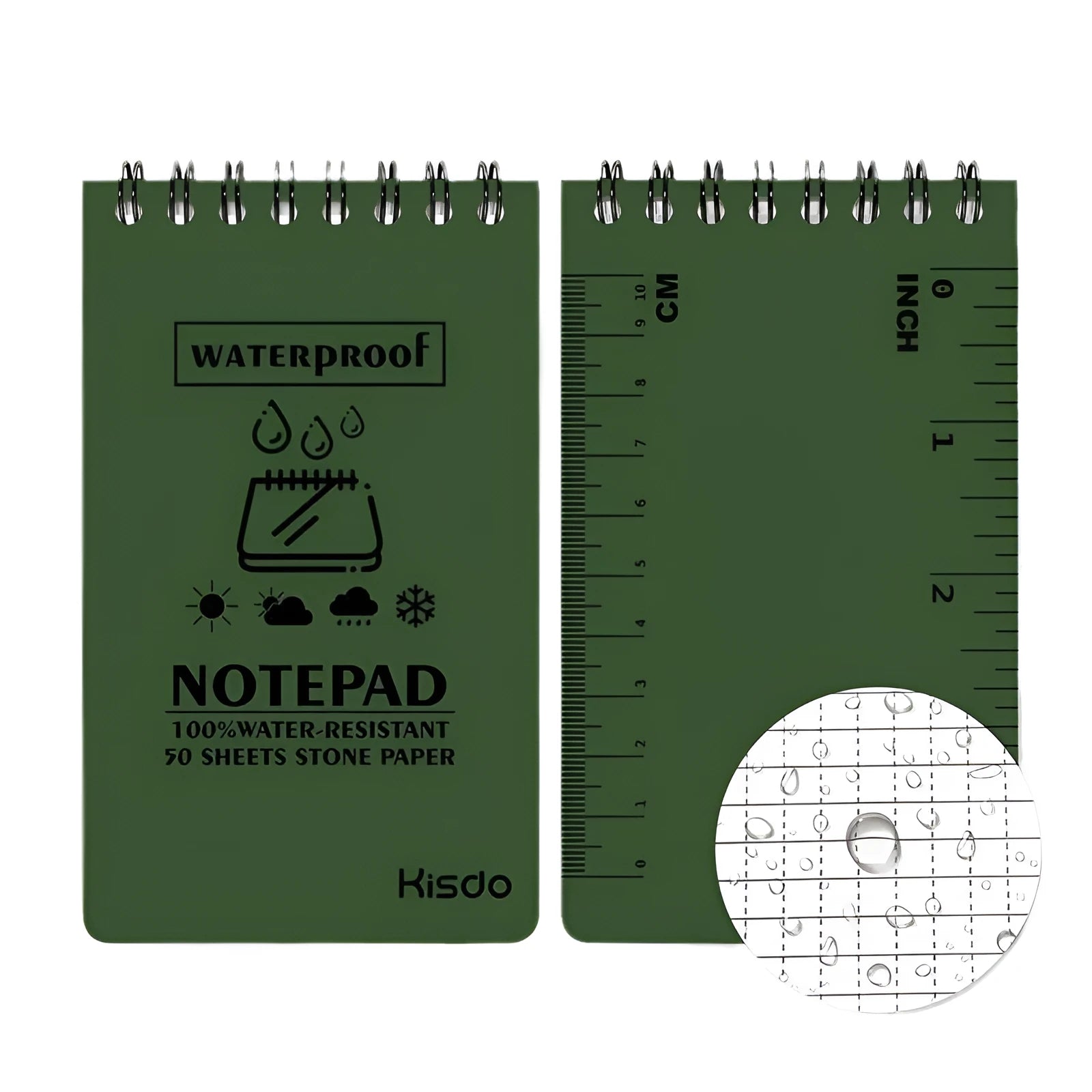 A5 spiral-bound waterproof notepad with stone paper, shown in camouflage colour option.