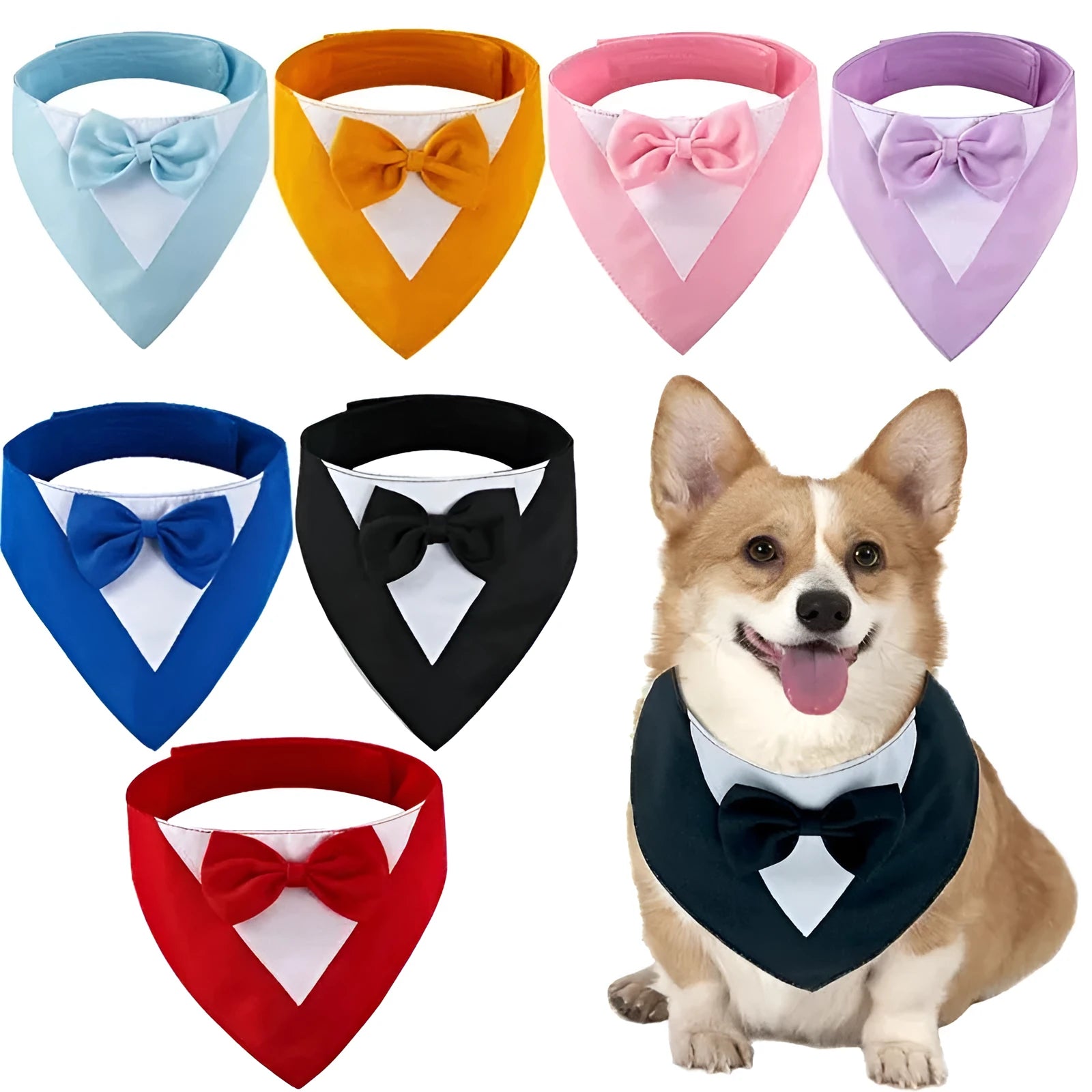 Triangular pet bib scarf accessory for dogs and cats in multiple colours with adjustable neck sizing