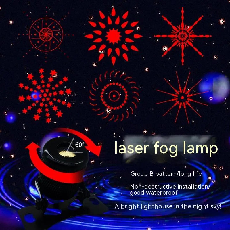 Aluminium vehicle laser fog lamp with anti-collision function, showing compact size and red beam.