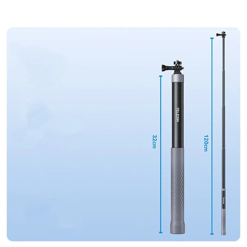 120cm carbon fibre selfie stick for GoPro12 and Insta360 with aluminium alloy and silica gel