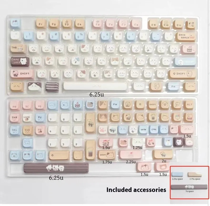 Sea Salt Cat design PBT key cap set showing sublimation printed artwork on keyboard keys