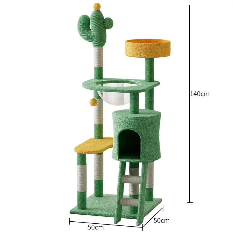 Large cactus cat climbing frame made from density plate in pastoral style with two size options