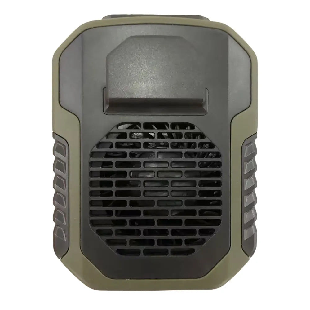 Green leafless waist hanging fan with USB charging port for outdoor sports cooling