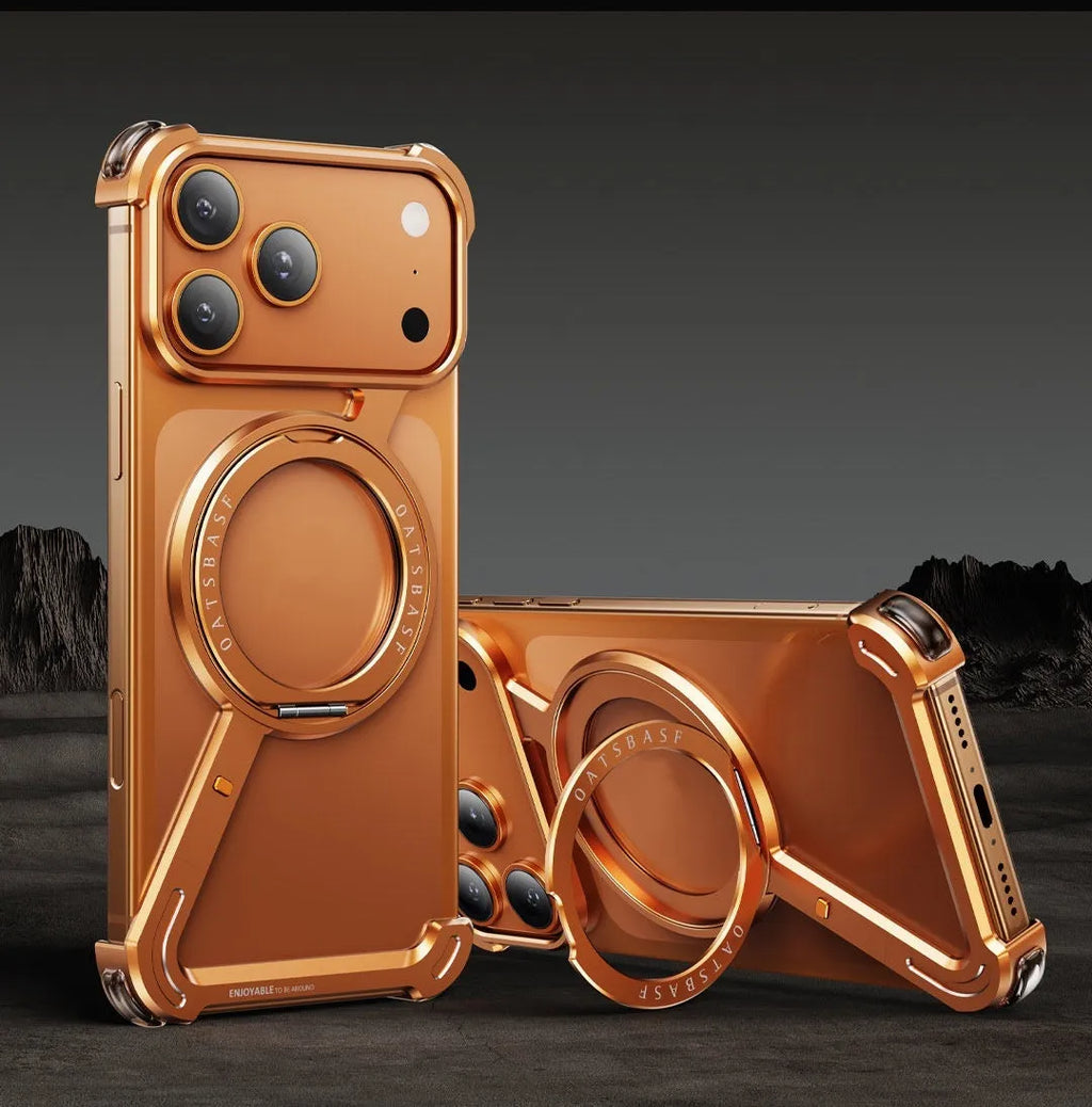 Black aluminium metal phone case for IPhone 17 Pro Max with magnetic mounting capability