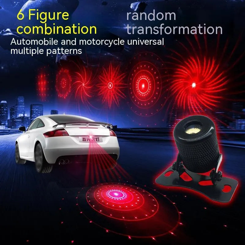 Aluminium vehicle laser fog lamp with anti-collision function, showing compact size and red beam.