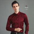 Casual four-way stretch long sleeve shirt in solid colour, slim fit cardigan style for weddings and business, polyester fibre blend