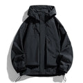 Men's waterproof windproof hooded jacket in polyester chemical fibre blend fabric