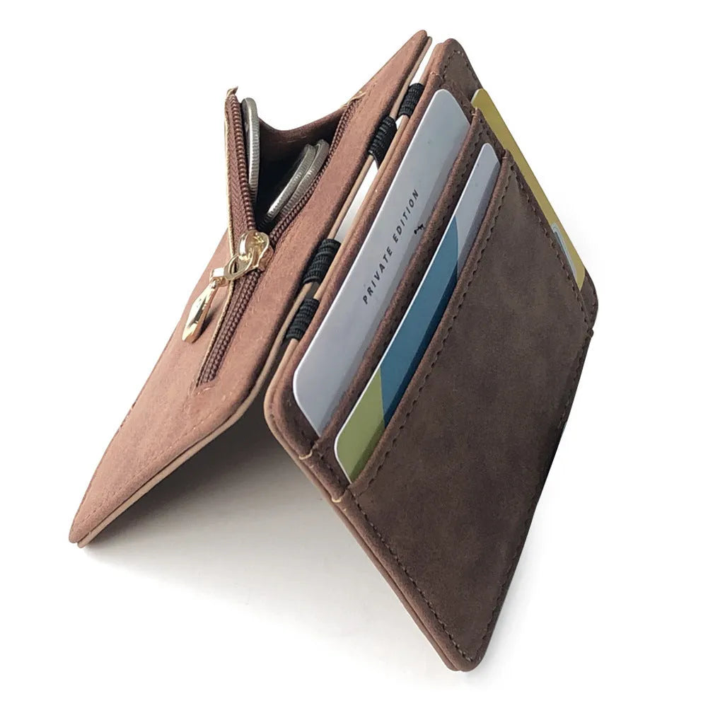 Matte leather Korean-style magic wallet with coin pocket in horizontal square design