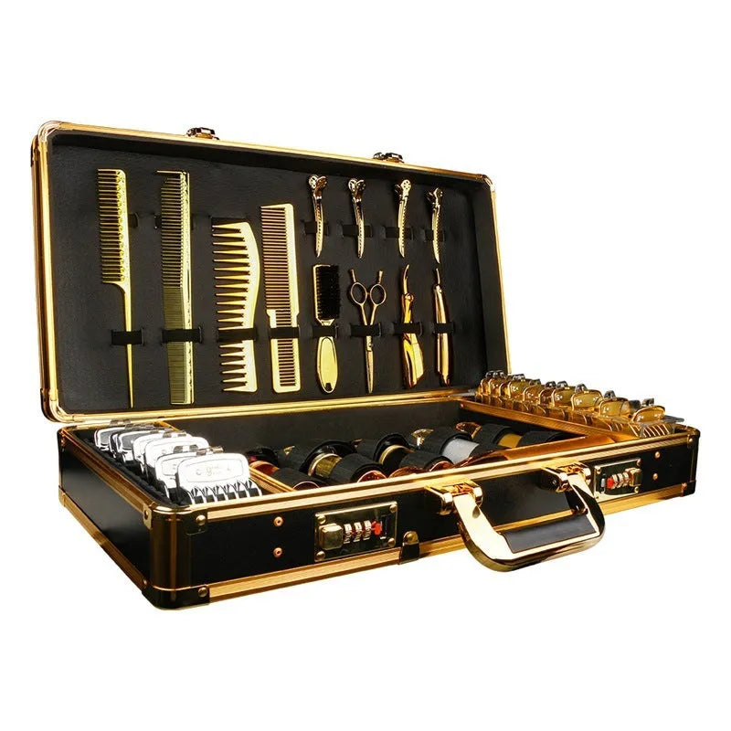 Black PVC storage box for hair tools with measurements showing 55cm length and 27cm height.