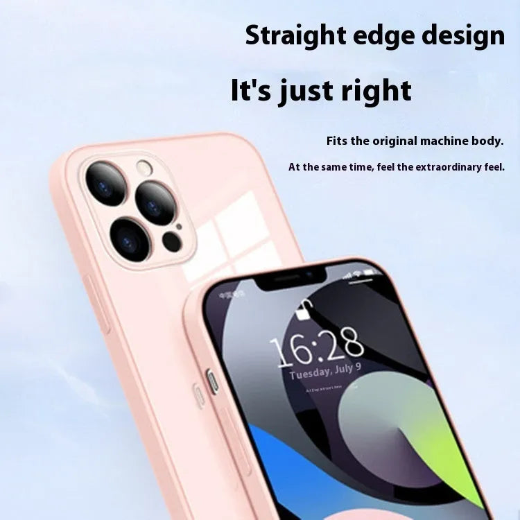 Liquid silicone glass phone case with embossed back cover in black for iPhone