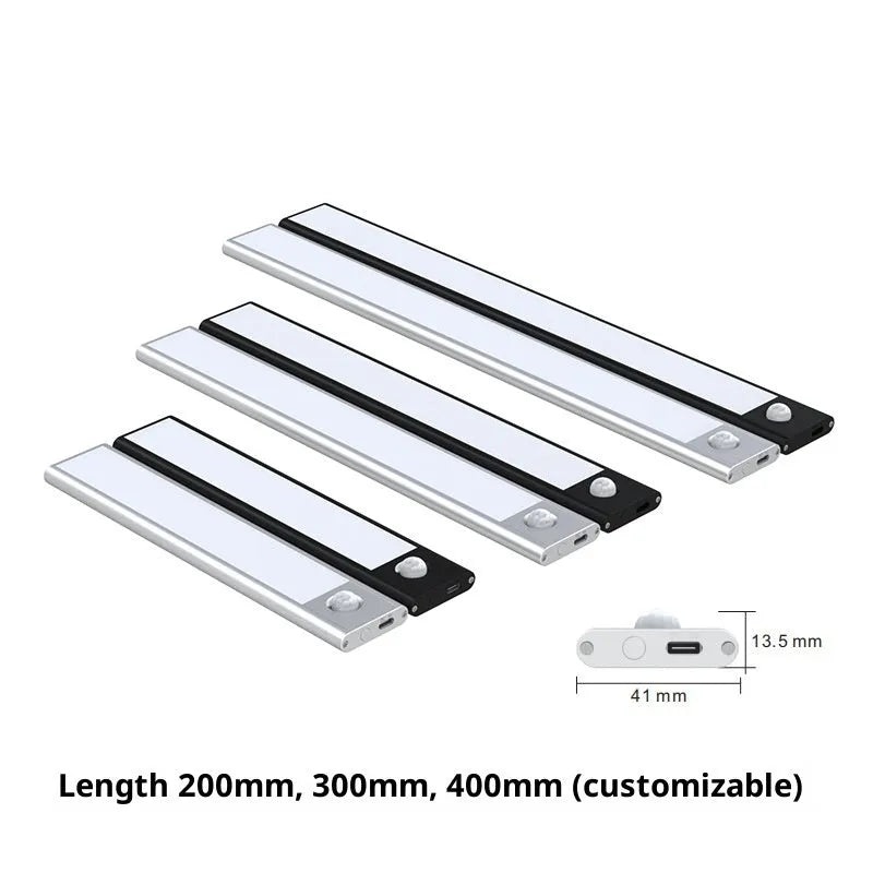 30cm silver smart LED strip light with human sensor for wardrobe and cupboard lighting