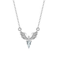 Close-up of an adjustable silver eagle pendant necklace on a textured background, showing the O-ring chain.