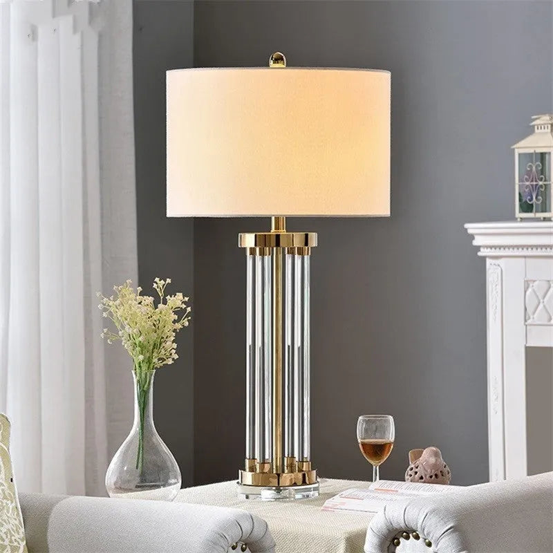 Postmodern crystal column table lamp with four crystal pillars, 77cm high, remote dimmer switch, for study or living room