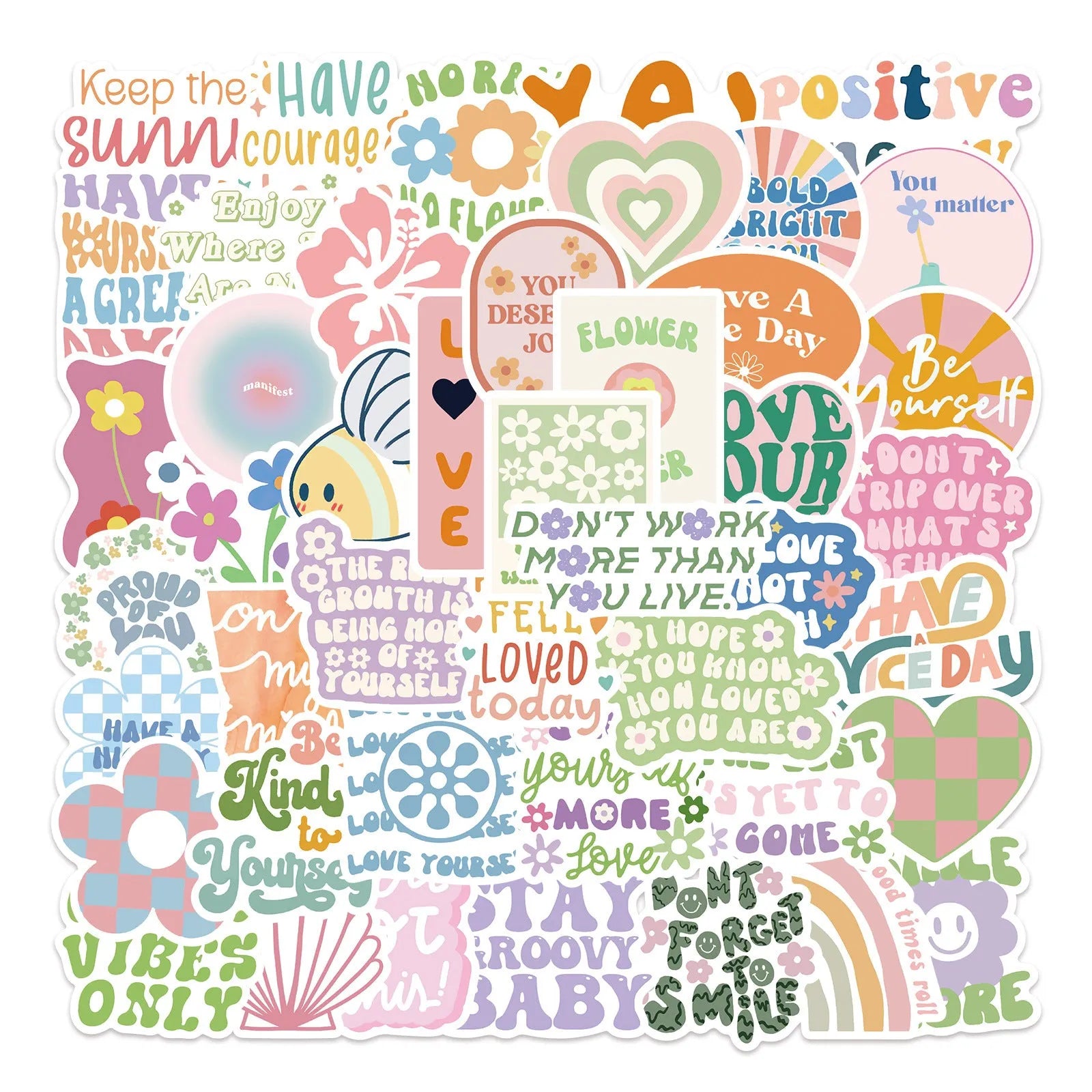 Danish pink motivational statement stickers with graffiti colour and cartoon patterns for laptop decoration