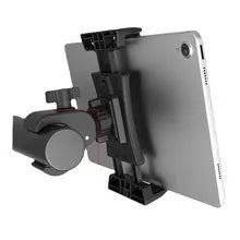 Black bicycle handlebar mobile phone mounting bracket with adjustable clamp for cycling and live streaming