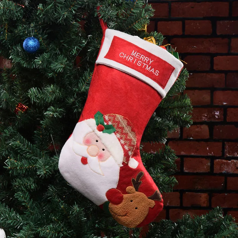Christmas stocking ornaments with elk, elderly man and snowman designs in non-woven fabric