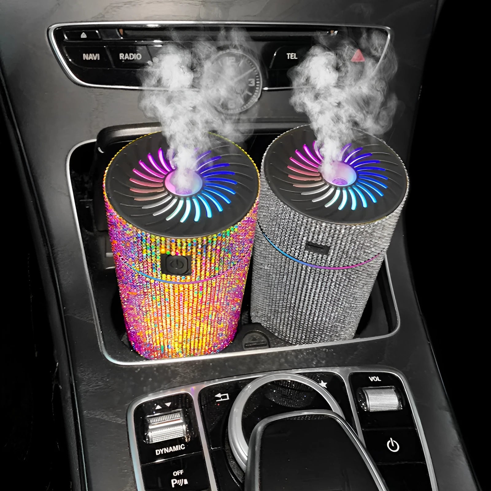 Car mounted USB air purifier humidifier in diamond finish colours