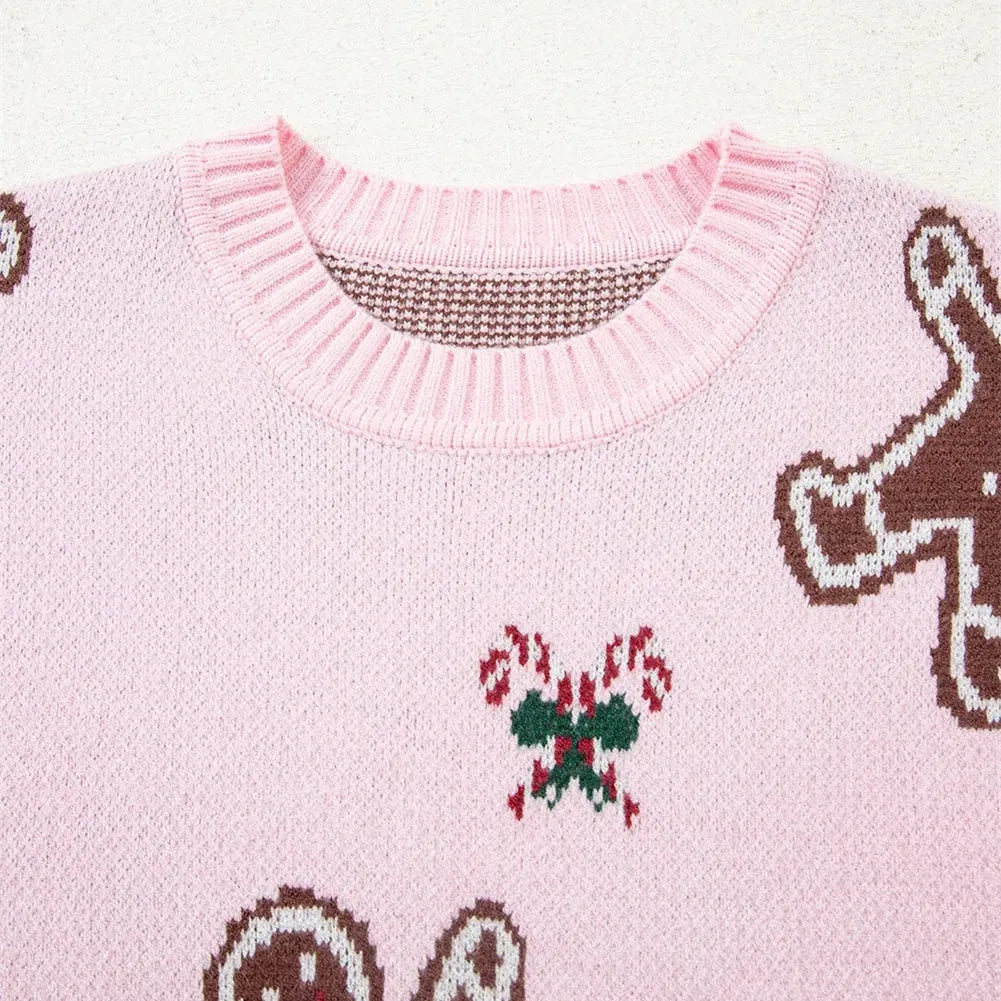 Women's pink round neck loose knit sweater with long flight sleeves and pullover style in sizes S to XL