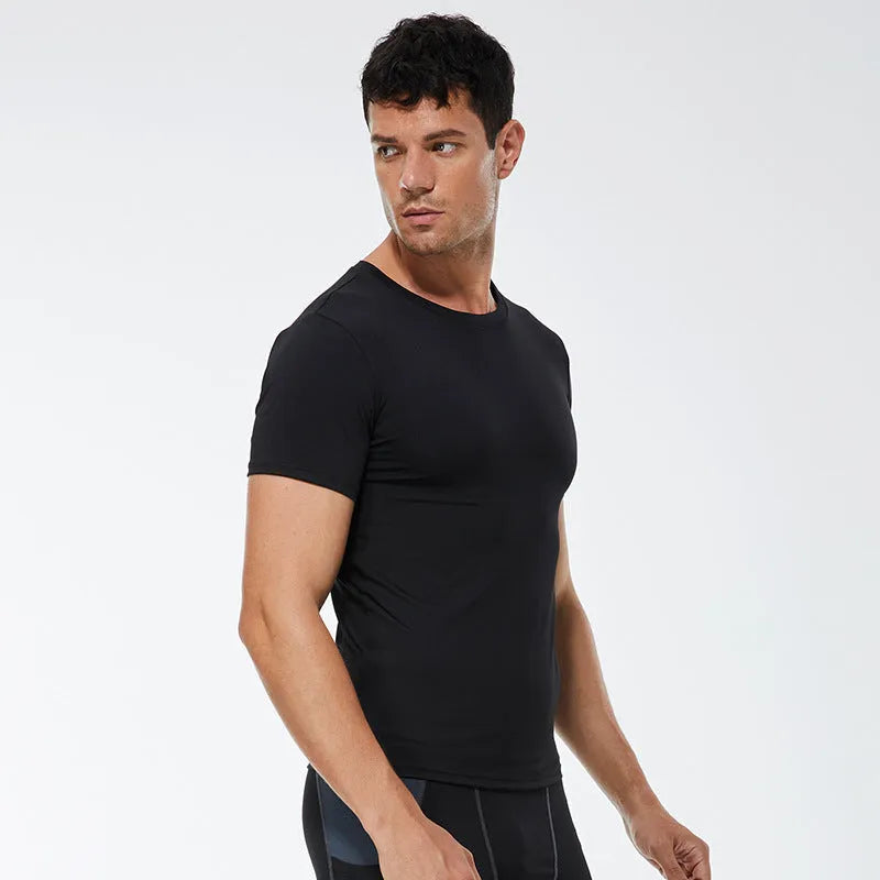 Men's solid colour polyester quick drying short sleeve fitness shirt available in seven colours