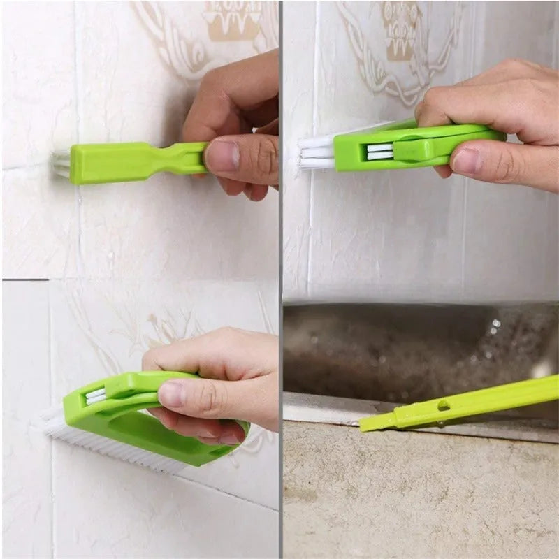 Green plastic floor seam cleaning brush set of 3 for household cleaning tasks