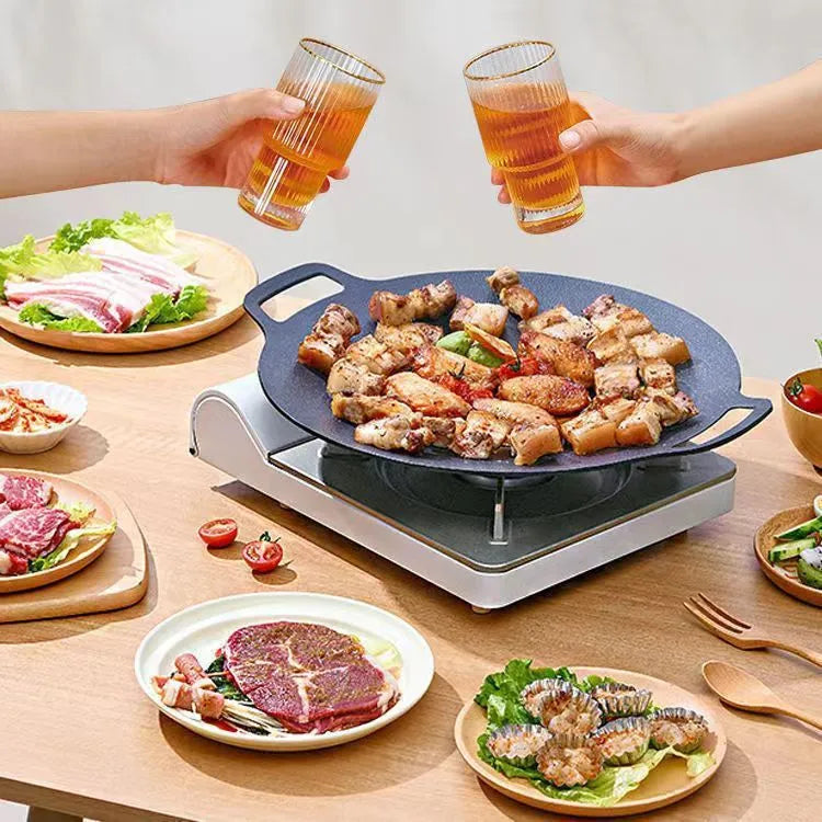 Round maifan stone non-stick iron baking tray in modern minimalist style, available in 28cm to 38cm sizes