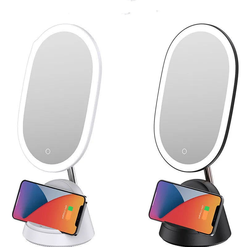 Multifunctional makeup mirror table lamp with UK plug in white or black colour on desktop