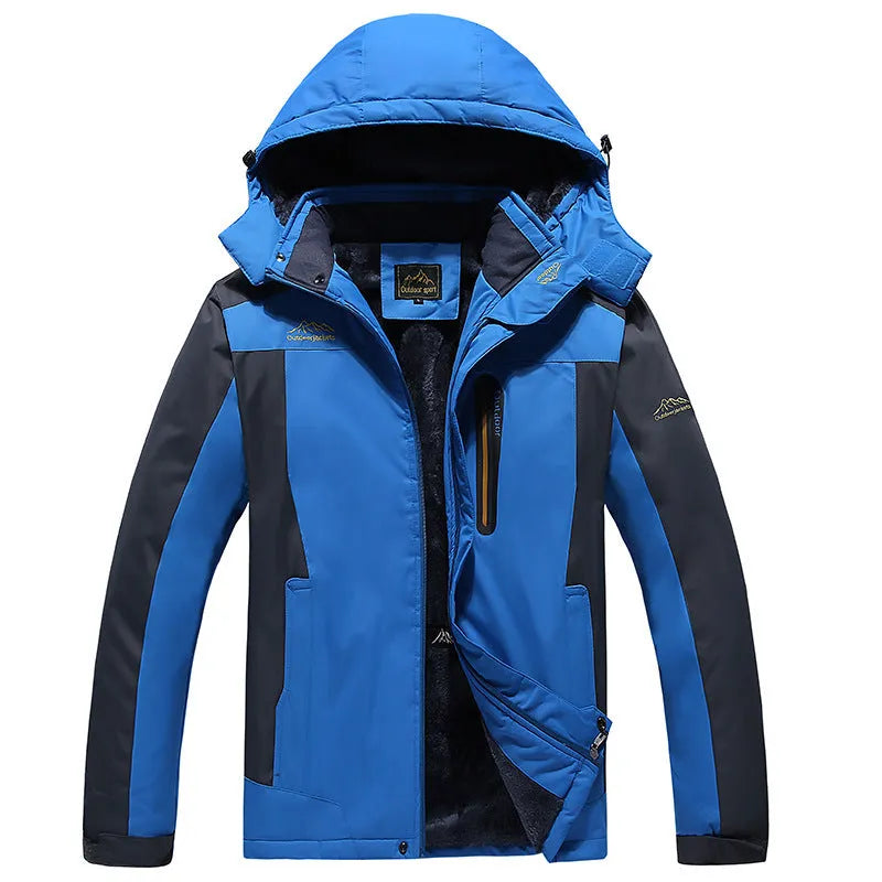 Men's casual hooded warm coat in solid colour, made from polyester fibre, available in black.