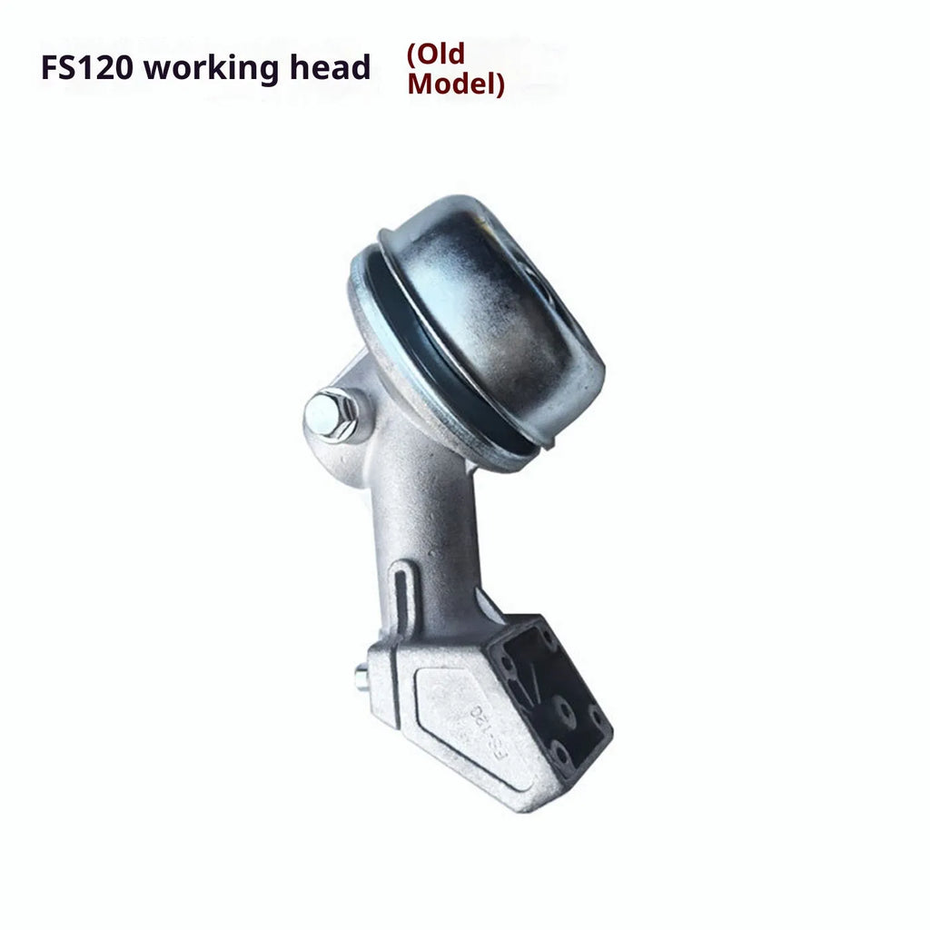 Metal working head FS120 new style lawn mower replacement part on white background