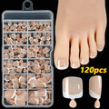 120 piece box of French white edge nude full square short press-on nails in nine colour shades