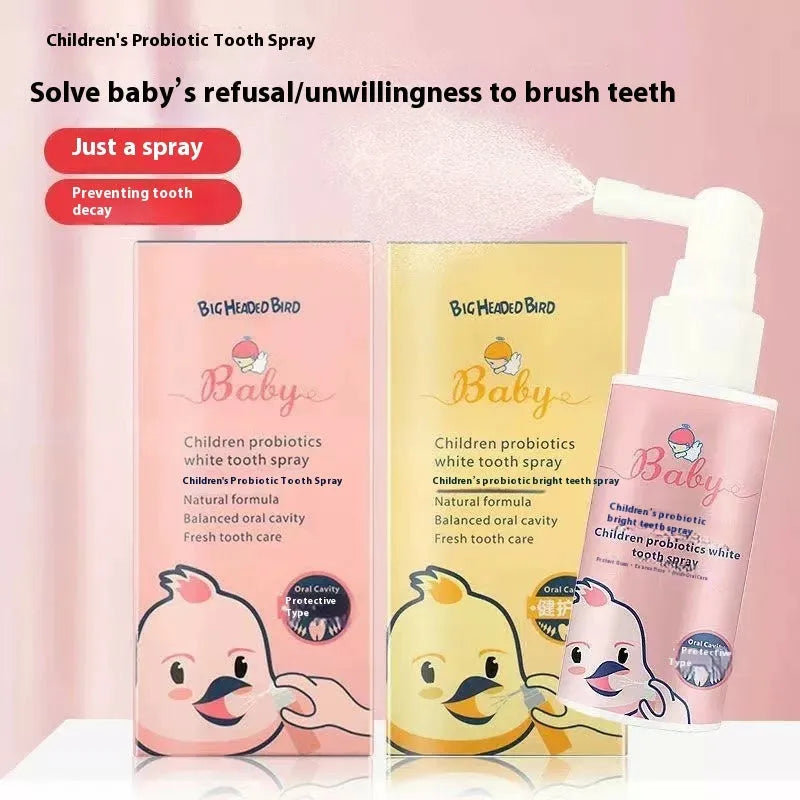 Children's probiotics anticavity oral spray bottle in strawberry and orange flavour options