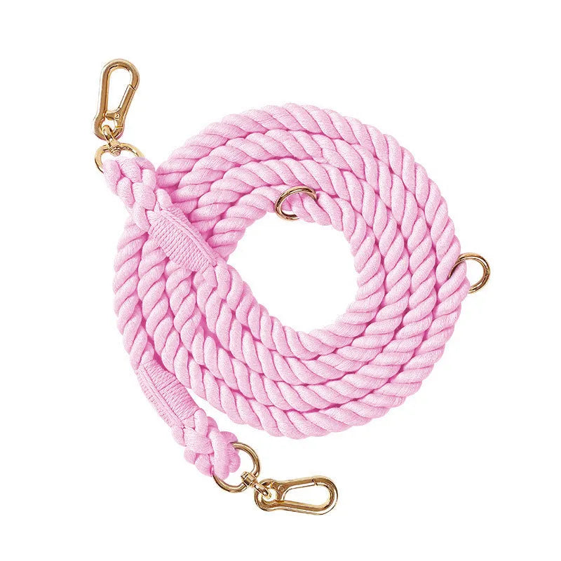Woven rainbow double head dog leash with silver fittings in various colour options