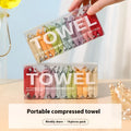 Boxed colour 14-pack compressed towel set, 75g, 14.5x4x6.5cm resin towels for travel