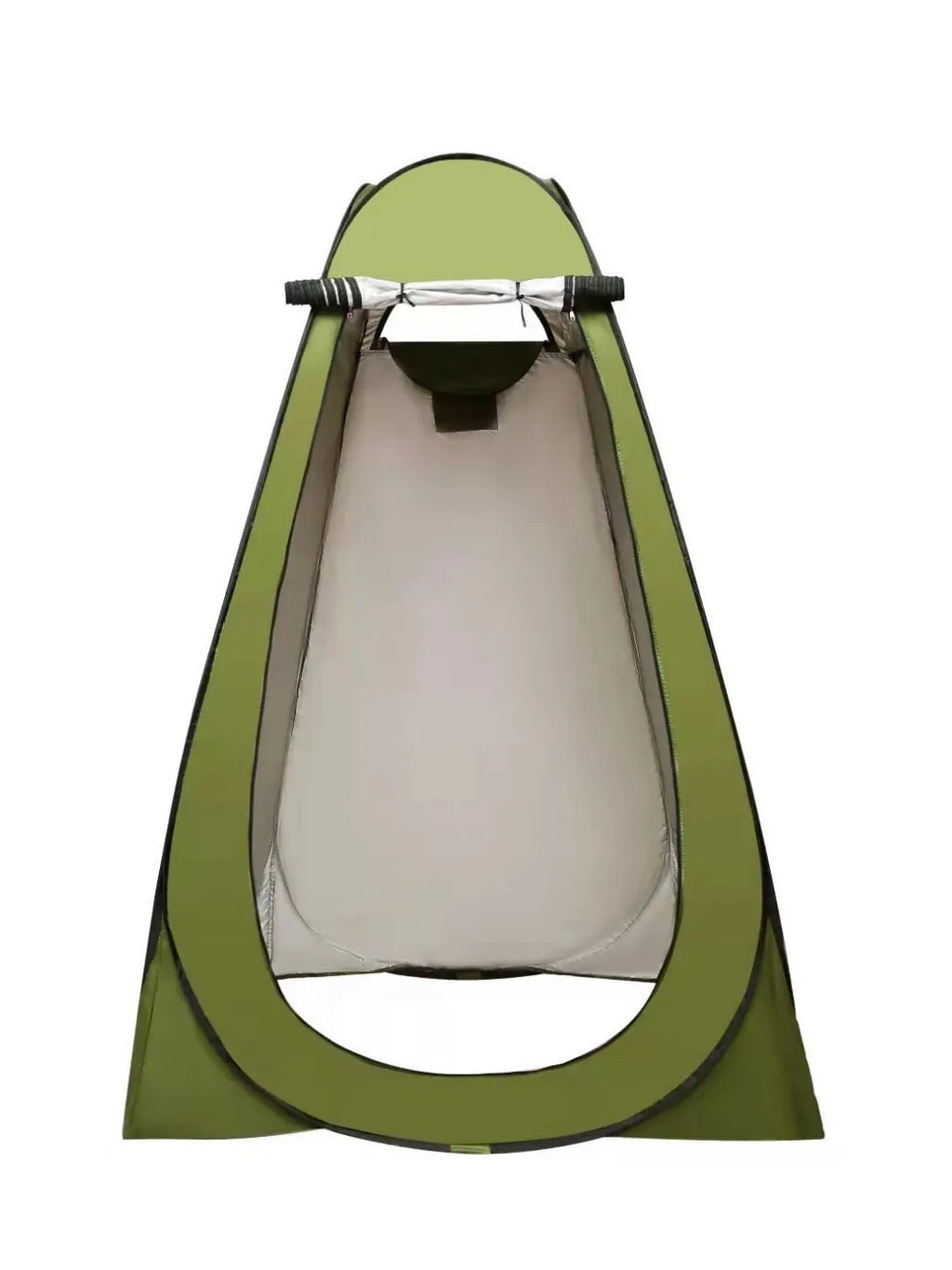 Blue fast opening outdoor camping changing and shower tent set up with wind ropes.