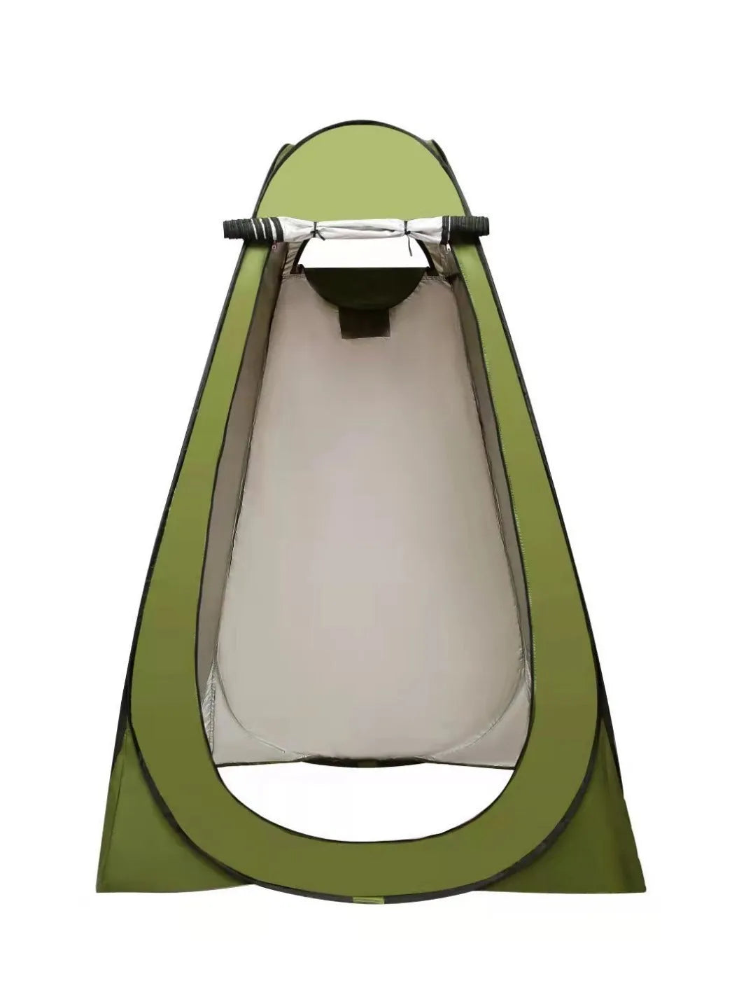 Blue fast opening outdoor camping changing and shower tent set up with wind ropes.