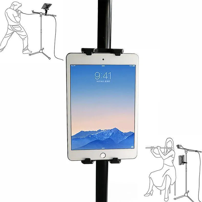 Black bicycle handlebar mobile phone mounting bracket with adjustable clamp for cycling and live streaming