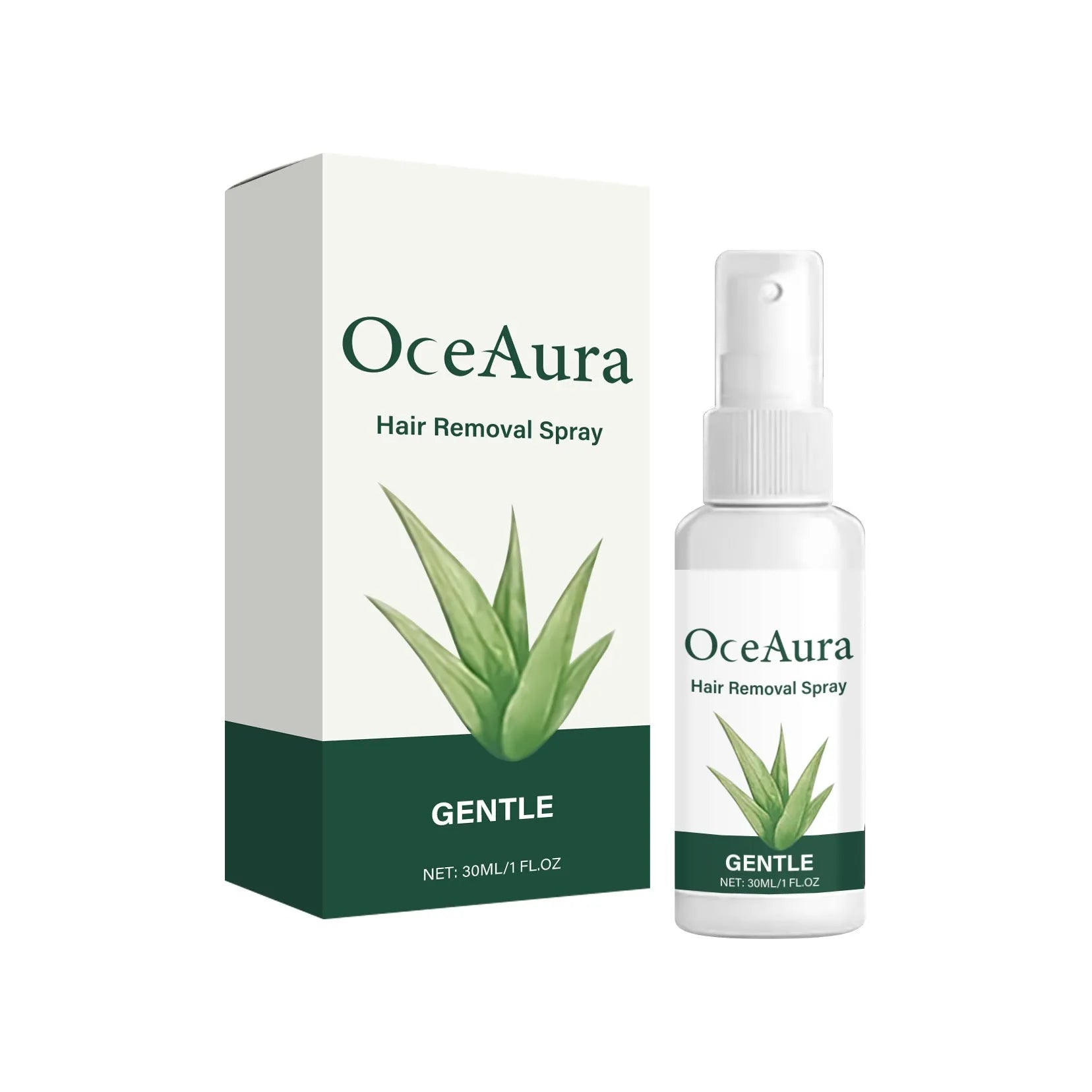30ml bottle of moisturising hair removal spray with hyaluronic acid and aloe extract.