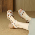 Women's open toe platform sandals in apricot colour with a round toe holder and rubber sole.