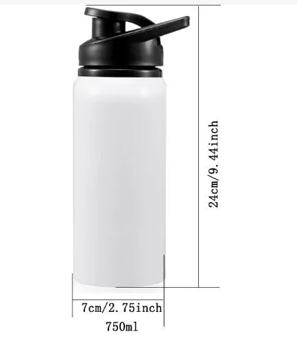 White aluminium sports water bottle for cycling with 600ml and 750ml capacity options