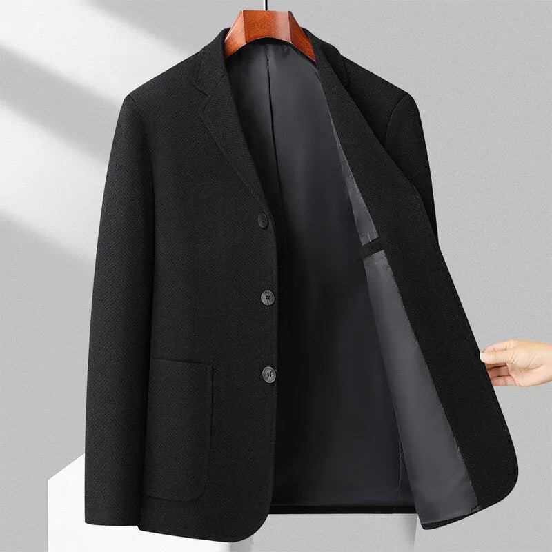 Men's loose fit casual coat in polyester available in black, khaki, gray and dark blue colours