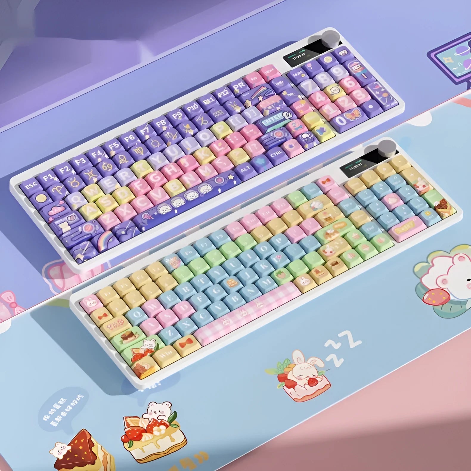 Black iron case mechanical keyboard with RGB backlight and full key layout on a desk.