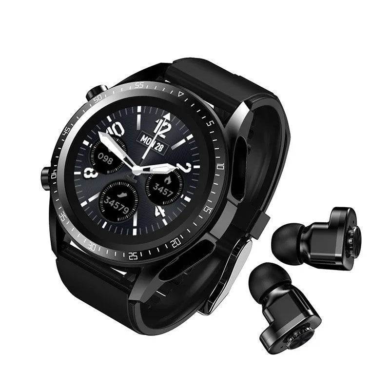 Black smart watch with blood pressure and oxygen monitoring on silicone wristband