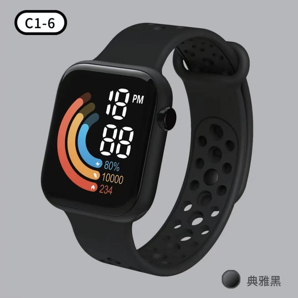 Children's rainbow digital LED watch with plastic strap and 1.8 inch screen in multiple colours