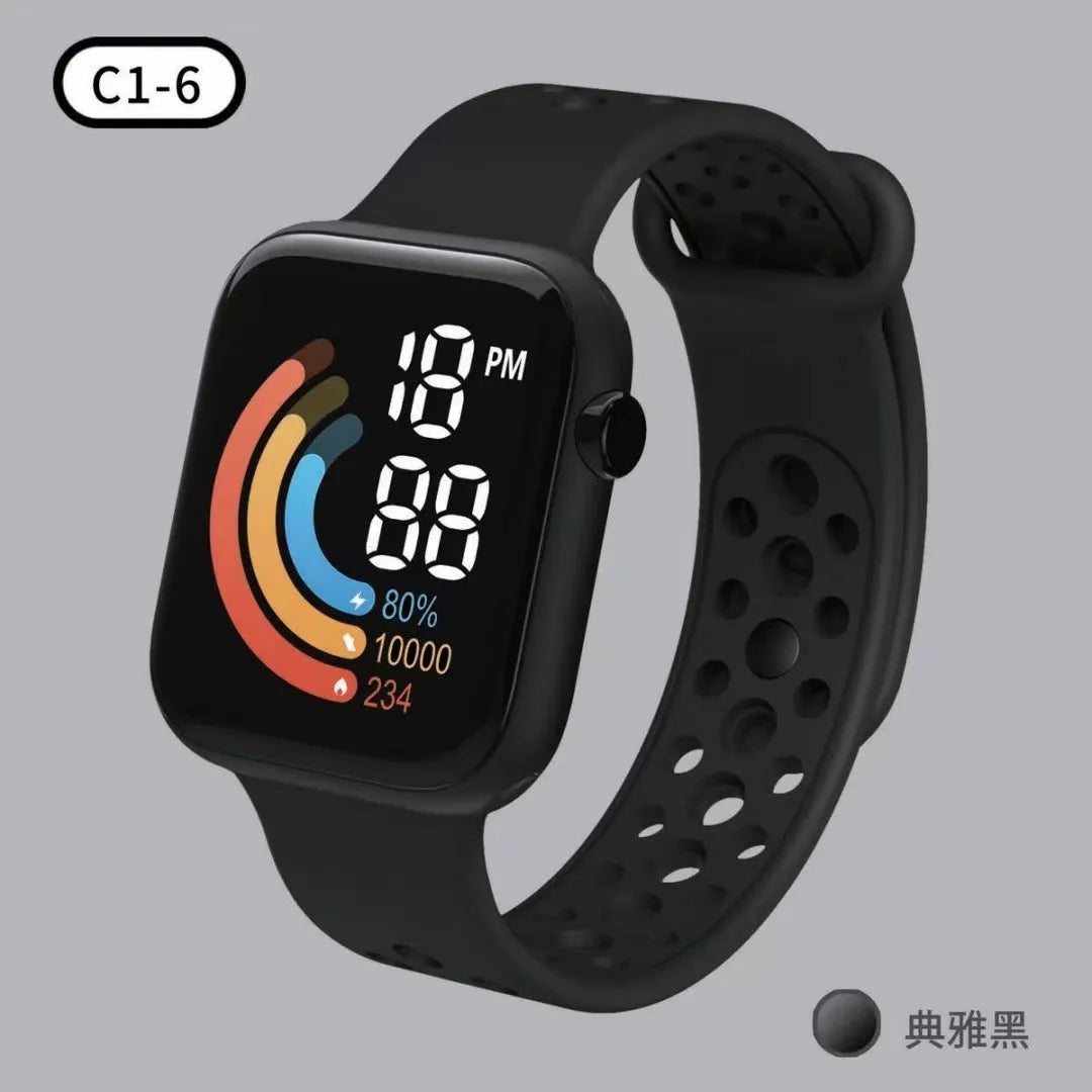 Children's rainbow digital LED watch with plastic strap and 1.8 inch screen in multiple colours